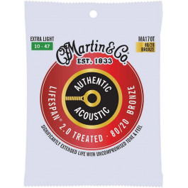 Martin Струны для акустической гитары MA170T Authentic Acoustic Lifespan 2.0 80/20 Bronze Extra Light (10-4