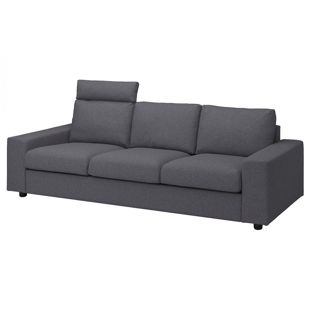 IKEA VIMLE Чохол на 3-місний диван з підголівником і широкими підлокітниками/Гуннаред середньо сірий (094 - зображення 1