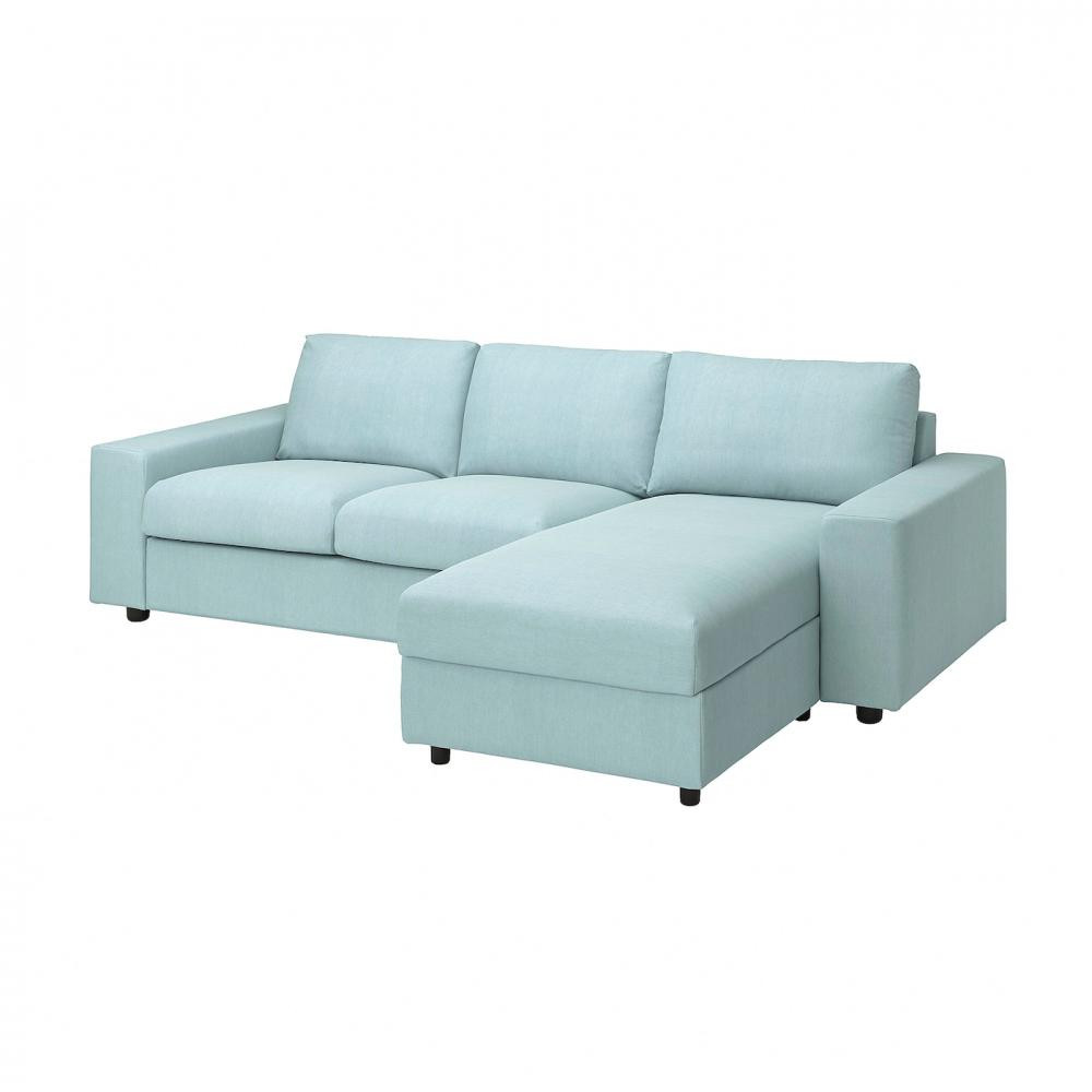 IKEA VIMLE Чохол на 3-місний диван з шезлонгом, з широкими підлокітниками/Saxemara світло-блакитний (494. - зображення 1