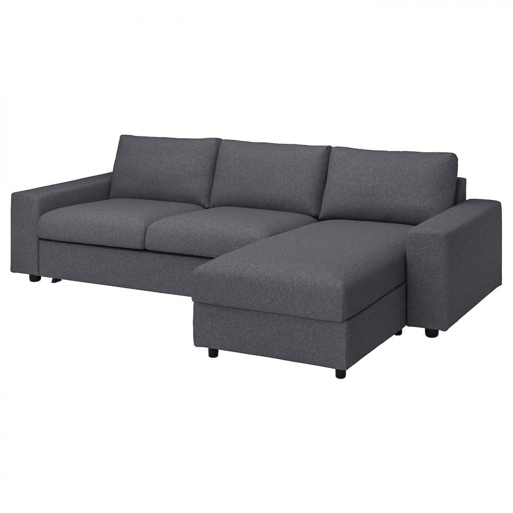 IKEA VIMLE Чохол на 3-місний диван з шезлонгом, з широкими підлокітниками Gunnared/середній сірий (194.01 - зображення 1