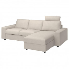 IKEA VIMLE Чохол на 3-місний диван з шезлонгом, з підголівником і широкими підлокітниками/Гуннаред бежеви