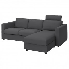 IKEA VIMLE Чохол на 3-місний диван з шезлонгом, з підголівником/Халларп сірий (494.250.97)