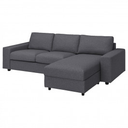 IKEA VIMLE Чохол на 3-місний диван з шезлонгом, з широкими підлокітниками Gunnared/середній сірий (894.01