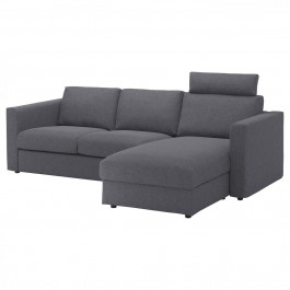 IKEA VIMLE Чохол на 3-місний диван з шезлонгом, з підголівником/Гуннаред середньо сірий (394.250.93)