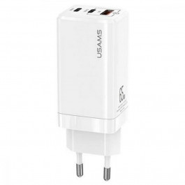 USAMS US-CC110 GaN Mini 65W 2хType-C/USB QC White