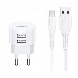 USAMS T20 Dual USB Round Travel Charger White w/Micro-USB cable (XTXLOGT18MC05)