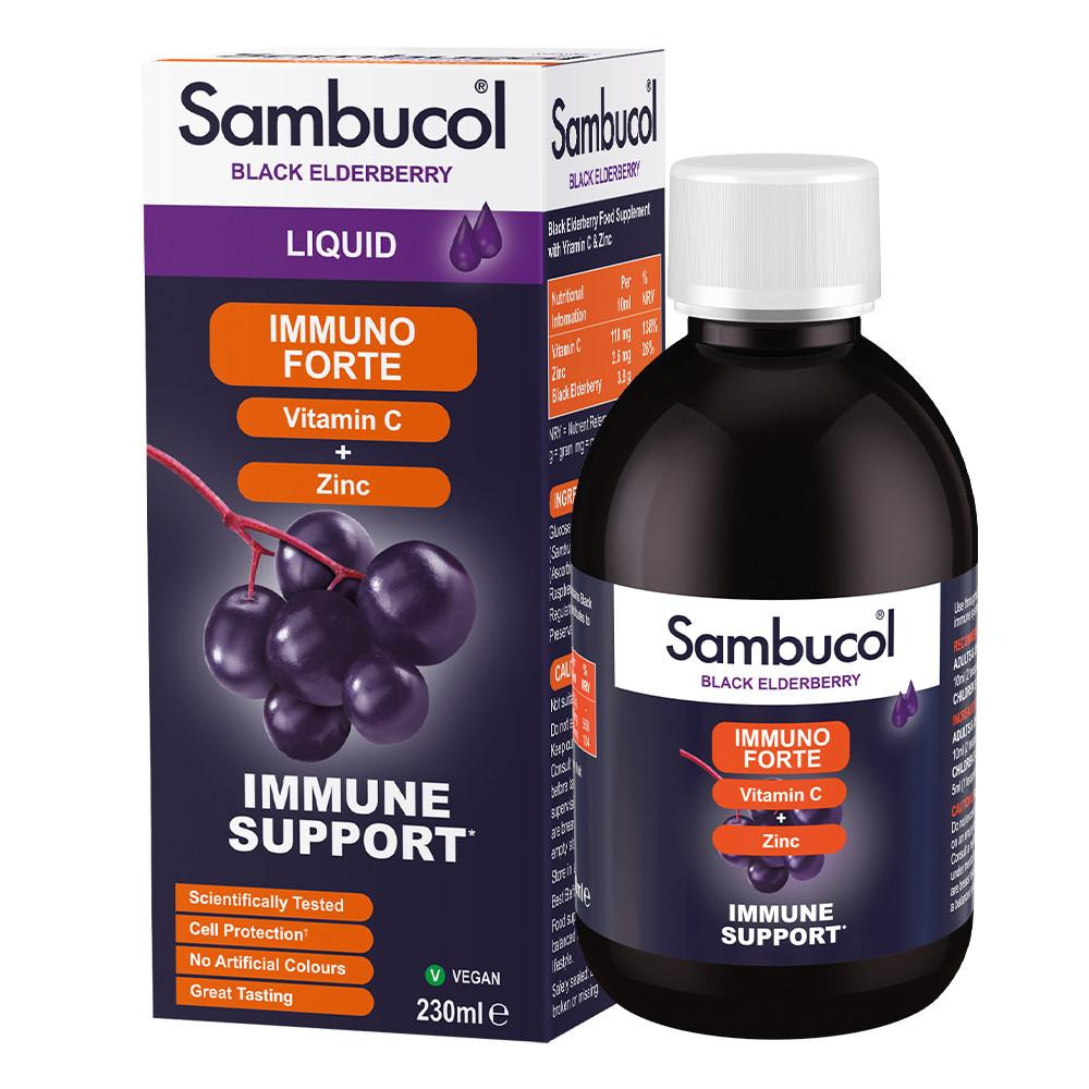 Sambucol Самбукол сироп для імунітету Чорна бузина + Вітамін С + Цинк від 3 років  (Immuno Forte) 230 мл - зображення 1