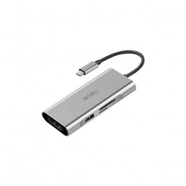 WIWU Adapter Alpha 731HP USB-C to 3xUSB3.0+HDMI+USB-C+SD+TF Card Silver