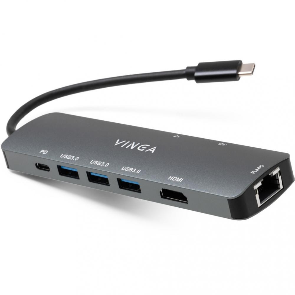 Vinga USB-C 3.1 to HDMI+RJ45_1Gbps+3xUSB3.0+SD/TF+PD100W (VHYC8) - зображення 1