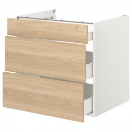 IKEA ENHET Нижня шафа/3 ящики, білий/імітація. дуб, 80х62х75 см (793.209.23)