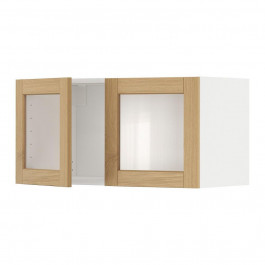 IKEA METOD Шафа навісна/2 скляні дверцята, білий/дуб форсбакка, 80х40 см (095.093.53)