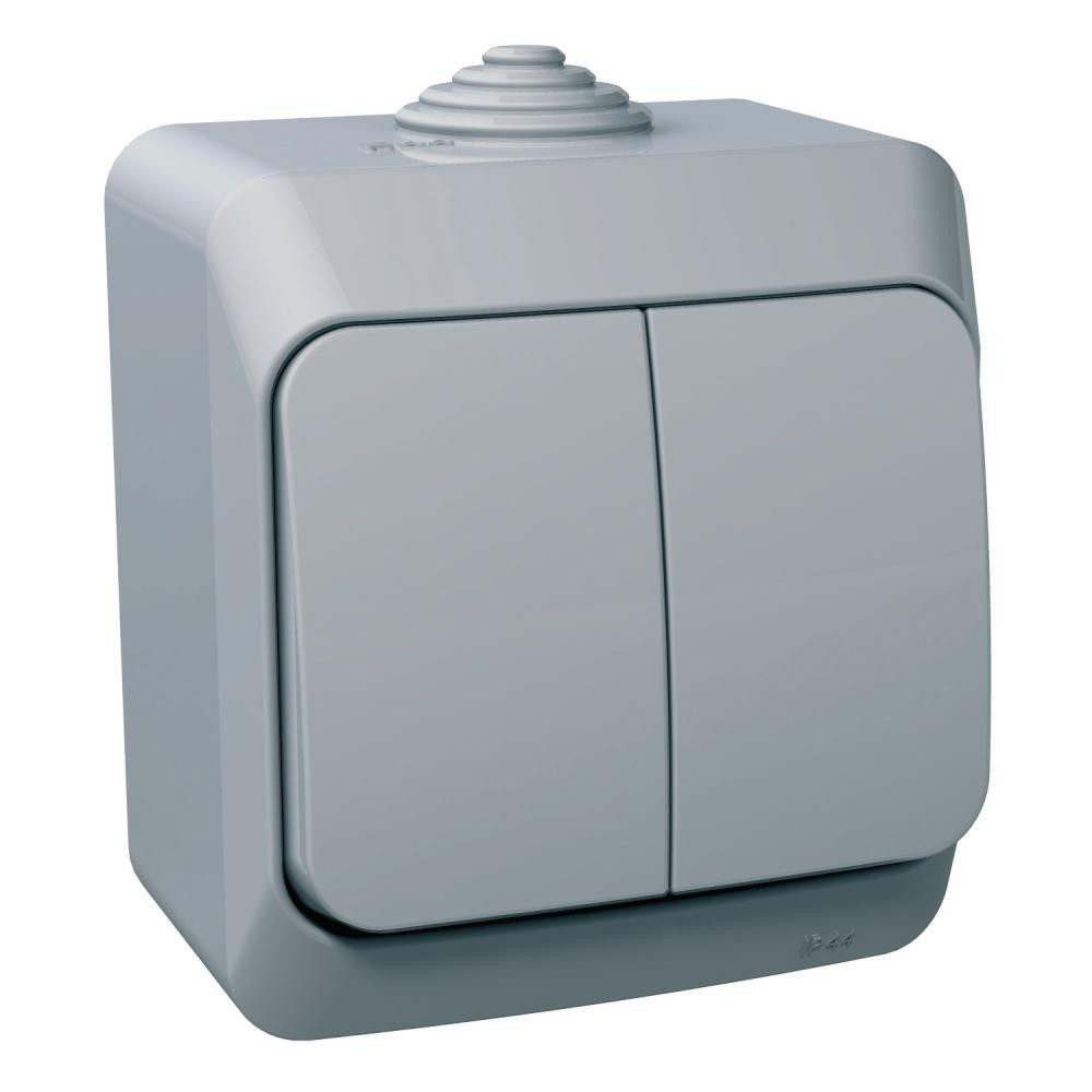 Schneider Electric Двухклавишный наружный выключатель, 16A, цвет серый (WDE000650) - зображення 1