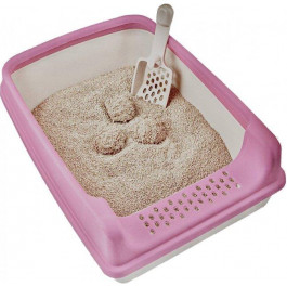 Gattino Туалет для кошек  20х35х50 см + лопатка Бежевий с розовой рамкой (8683454653620)