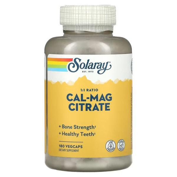 Solaray Cal-Mag Citrate 1000 mg / 1000 mg Veg Caps (180 капс) - зображення 1