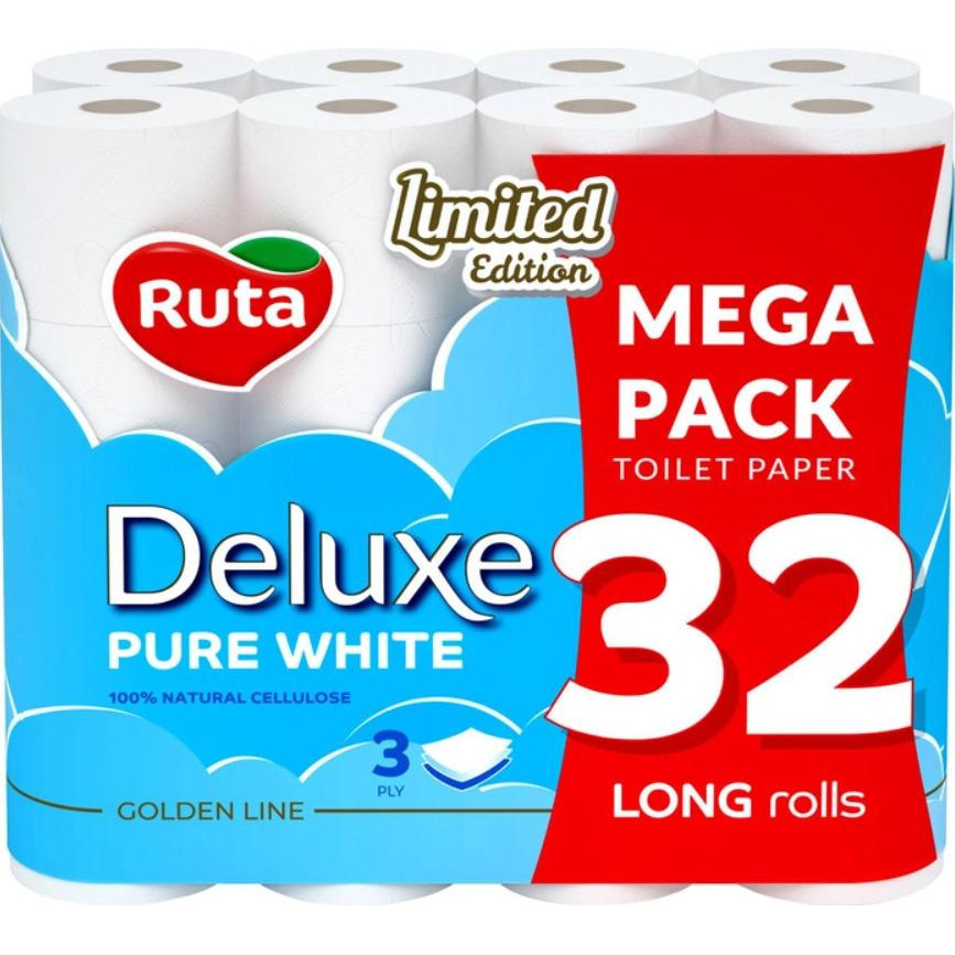 Ruta Туалетний папір  Pure White Deluxe 3 шари 160 відривів 32 рулони (4820202896135) - зображення 1