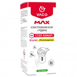 VACO Електрофумігатор  Max, з рідиною, 30 ночей + 10 ночей, додатково, 30 мл (5901821952439)