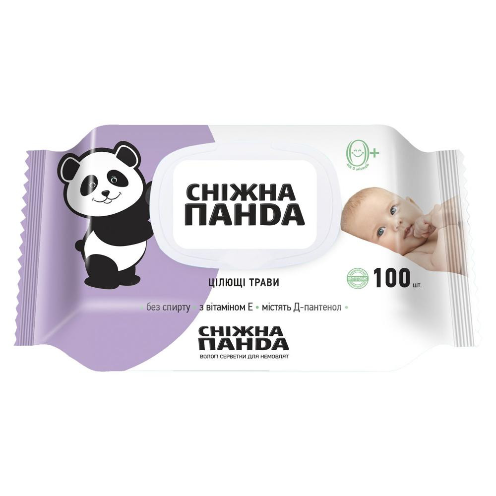 Сніжна Панда Дитячі вологі серветки  для немовлят Цілющі трави, 100 шт. (4820183970459) - зображення 1