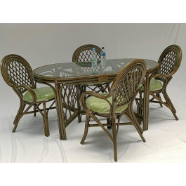 CRUZO Обідній стіл із стільцями Буковина ротанг оливковий (buk0004)