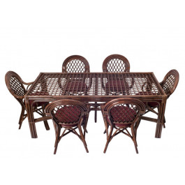 CRUZO Обідні меблі стіл із плетеними 6 стільцями Буковина  з ротанга темно-коричневі (buk0002)