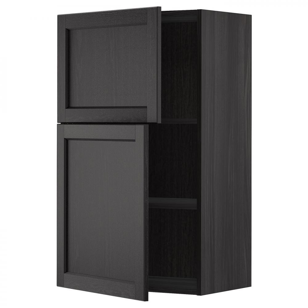 IKEA METOD Навісна шафа з полицями/2 дверцятами, чорна/чорна морилка Lerhyttan, 60x100 см (894.580.43) - зображення 1