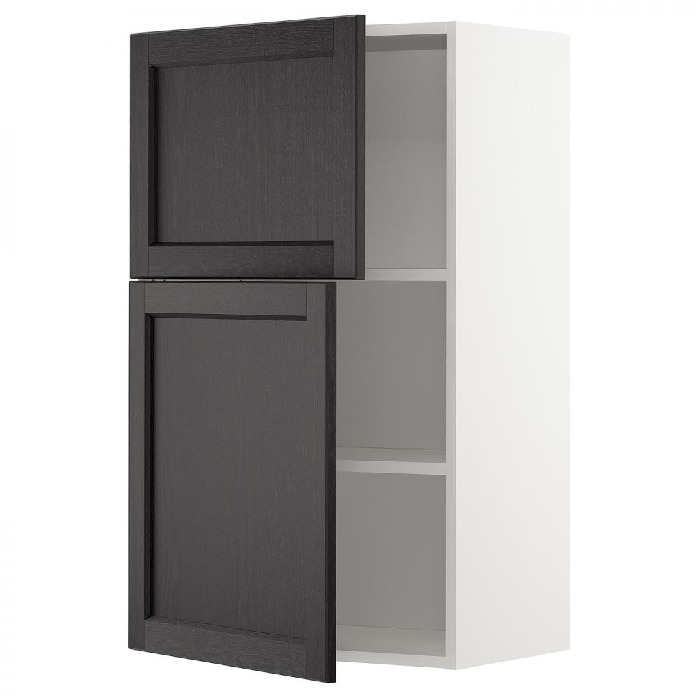 IKEA METOD Навісна шафа з полицями/2 дверцятами білий/чорний морилка Lerhyttan, 60x100 см (994.643.88) - зображення 1