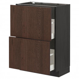 IKEA METOD/MAXIMERA Нижня шафа з 2 ящиками, чорний/Sinarp коричневий, 60x37 см (694.057.53)