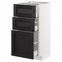 IKEA METOD/MAXIMERA Нижня шафа з 3 шухлядами, білий/чорний тонований Lerhyttan, 40x37 см (292.568.49)