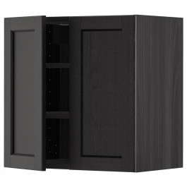 IKEA METOD Навісна шафа з полицями/2 дверцята, чорний/чорний морилка Lerhyttan, 60x60 см (394.546.84)