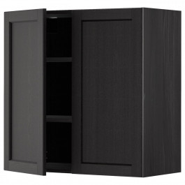IKEA METOD Навісна шафа з полицями/2 дверцята, чорний/чорний морилка Lerhyttan, 80x80 см (794.689.38)