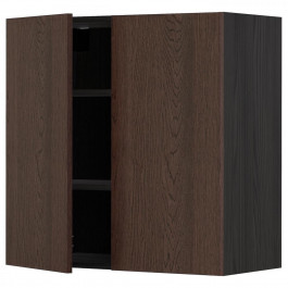 IKEA METOD Навісна шафа з полицями/2 дверцята, чорний/Sinarp коричневий, 80x80 см (694.598.21)