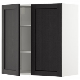 IKEA METOD Навісна шафа з полицями/2 дверцятами, Лерхітан білий/чорний, 80x80 см (894.554.93)