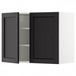 IKEA METOD Навісна шафа з полицями/2 дверцятами білий/чорний тонований Lerhyttan, 80x60 см (794.545.35)
