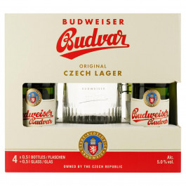 Budweiser Набір пива  5% (4 шт. х 0.5 л) + бокал (8594403707380)