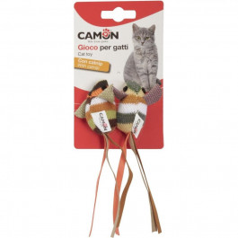 Camon Іграшка для котів  Смугасті мишки зі стрічками, з ароматом котячої м'яти, 5,5 см, 2 шт., в асортимен