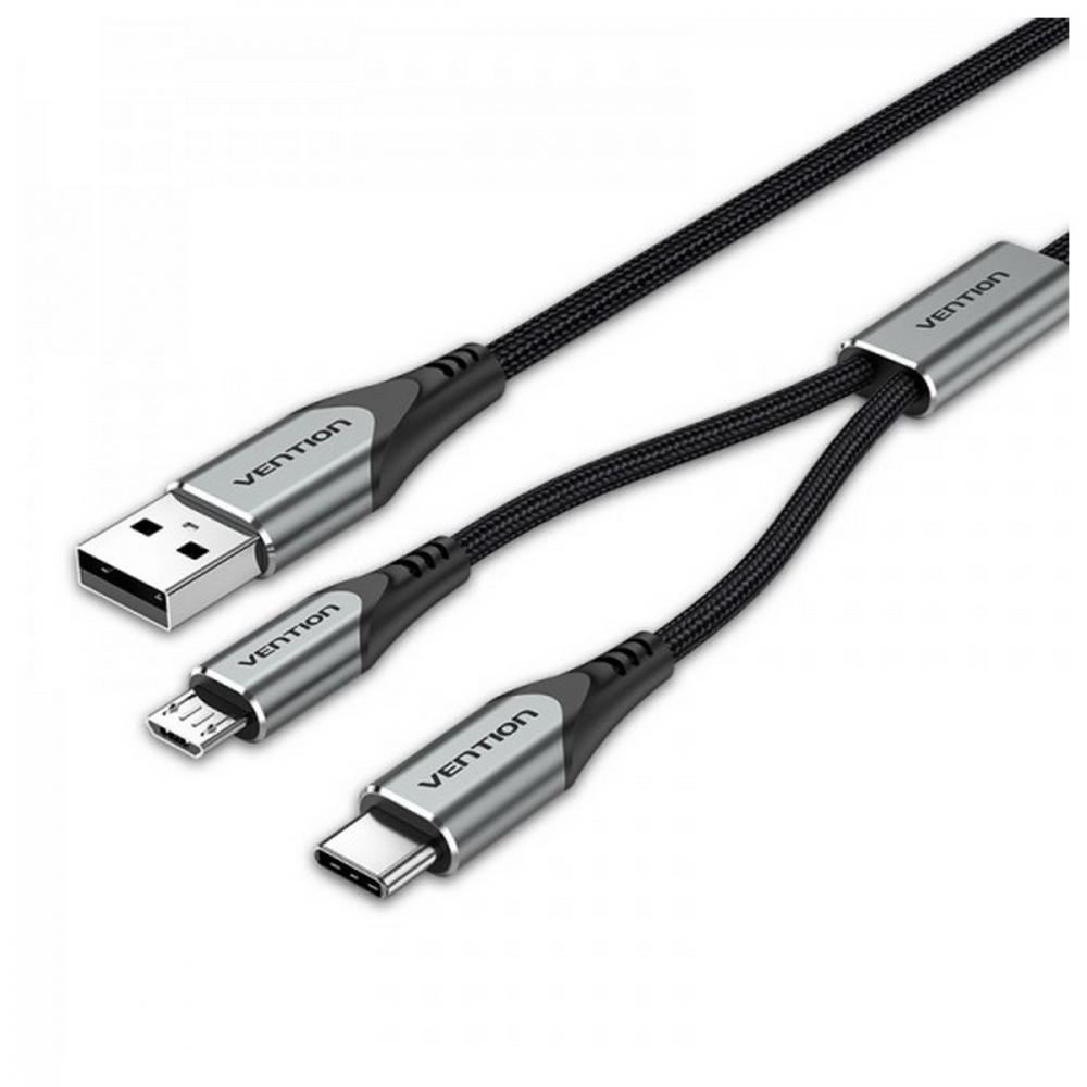 Vention USB to Micro USB/USB Type-C 0.5m Grey (CQGHD) - зображення 1
