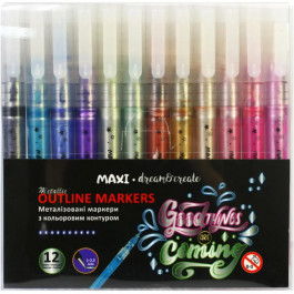 Maxi Набір маркерів металізованих  з кольоровим контуром 12 кольорів MX15247