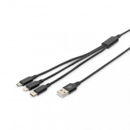 Digitus USB 2.0 AM to Lightning / Micro USB / USB Type-C 1m Black (AK-300160-010-S)