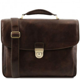 Tuscany Leather Тёмно-коричневый кожаный портфель  TL142067 DARK BROWN