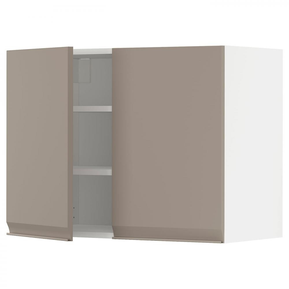IKEA METOD Навісна шафа з полицями/2 дверцята, білий/Upplov матовий темно-бежевий, 80x60 см (494.920.01) - зображення 1