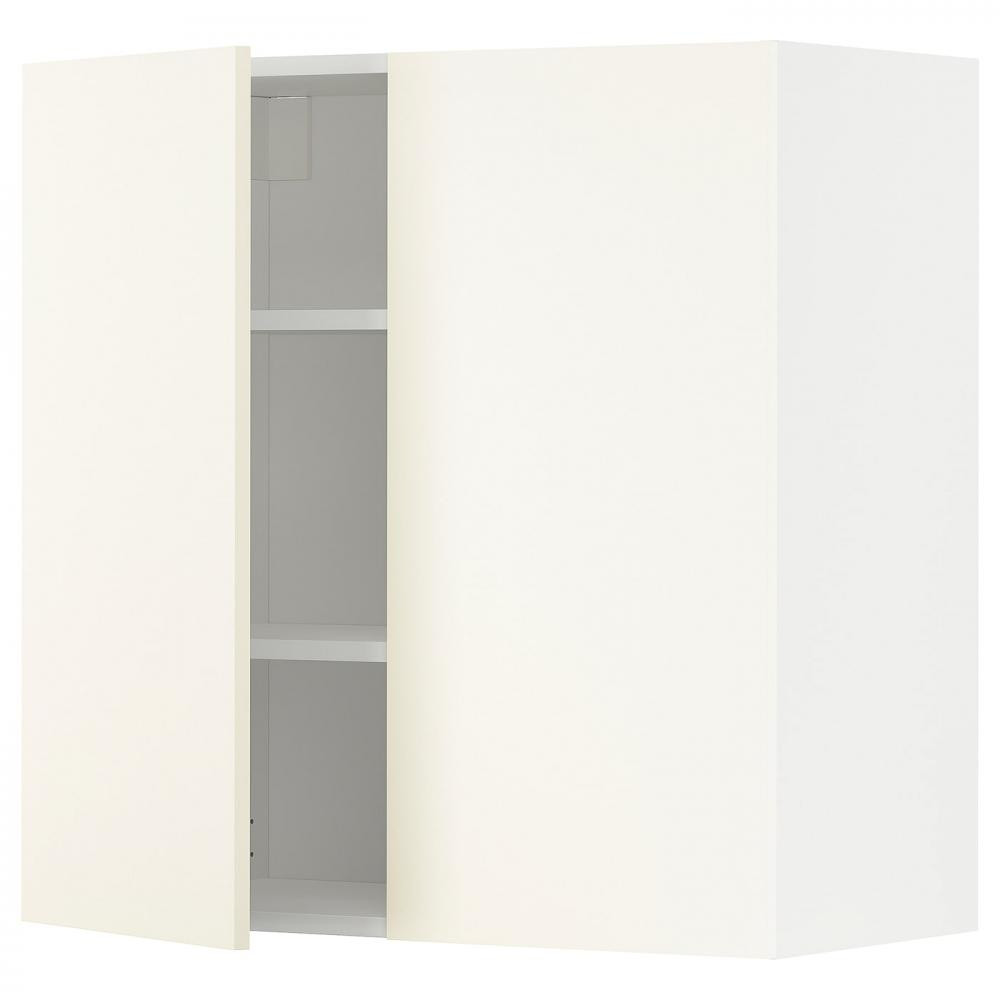 IKEA METOD Навісна шафа з полицями/2 дверцята, білий/Vallstena білий, 80х80 см (395.072.63) - зображення 1