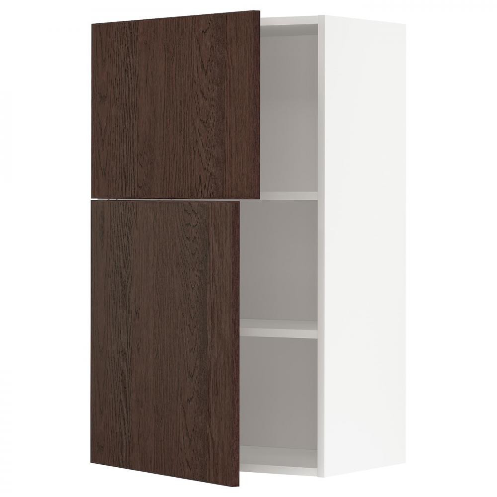 IKEA METOD Навісна шафа з полицями/2 дверцята, білий/Sinarp коричневий, 60x100 см (294.701.61) - зображення 1