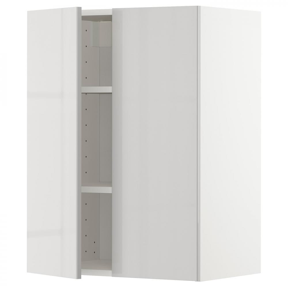 IKEA METOD Навісна шафа з полицями/2 дверцята, білий/Ringhult світло-сірий, 60x80 см (094.631.09) - зображення 1