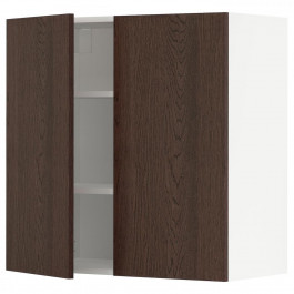IKEA METOD Навісна шафа з полицями/2 дверцята, білий/Sinarp коричневий, 80x80 см (694.640.83)