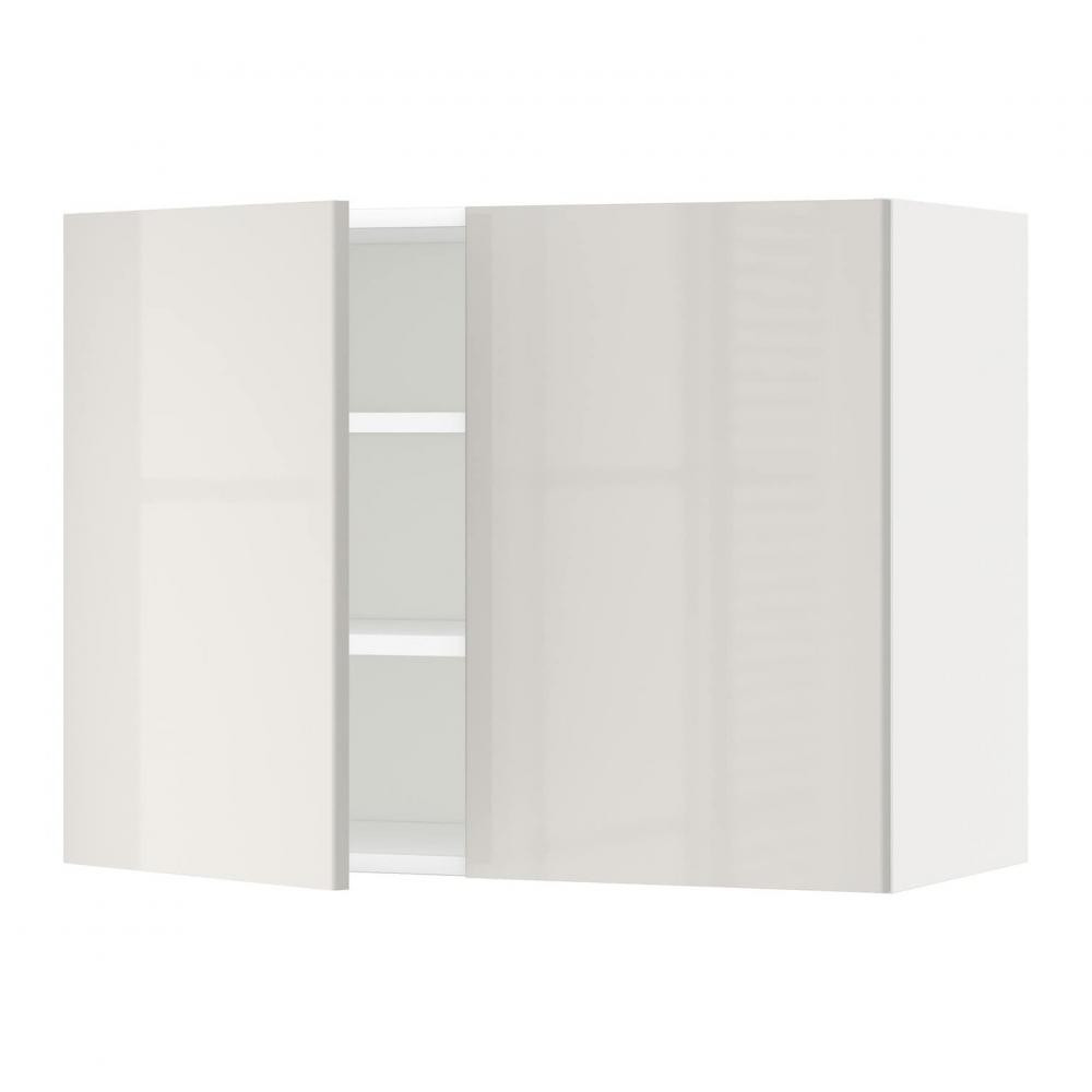 IKEA METOD Навісна шафа з полицями/2 дверцята, білий/Ringhult світло-сірий, 80x60 см (994.668.44) - зображення 1