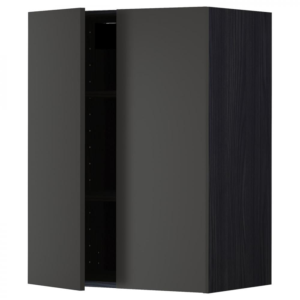 IKEA METOD Навісна шафа з полицями/2 дверцята, чорний/Nickebo матовий антрацит, 60x80 см (894.984.83) - зображення 1