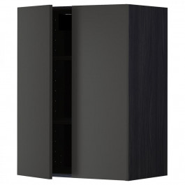 IKEA METOD Навісна шафа з полицями/2 дверцята, чорний/Nickebo матовий антрацит, 60x80 см (894.984.83)