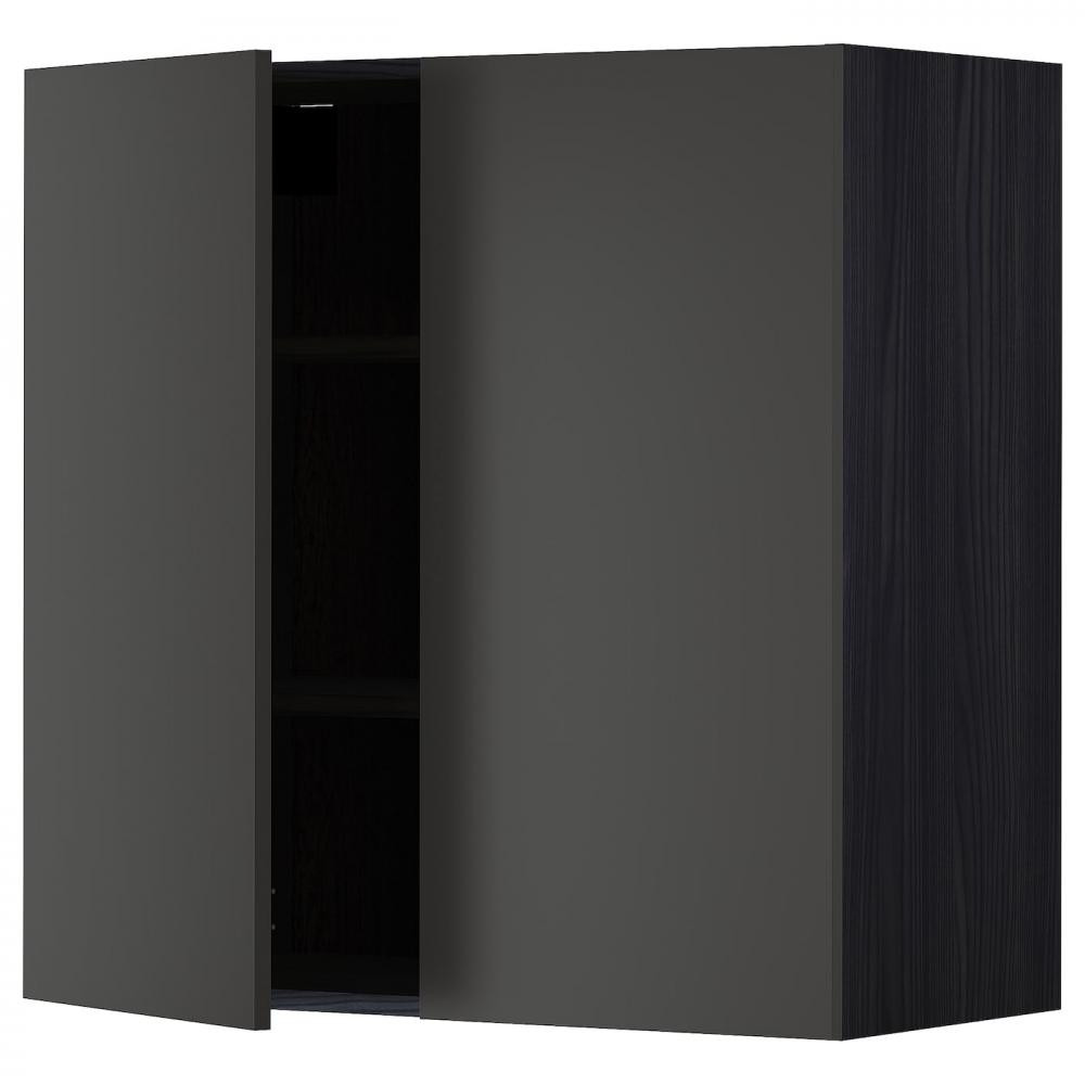 IKEA METOD Навісна шафа з полицями/2 дверцята, чорний/Nickebo матовий антрацит, 80x80 см (894.990.72) - зображення 1