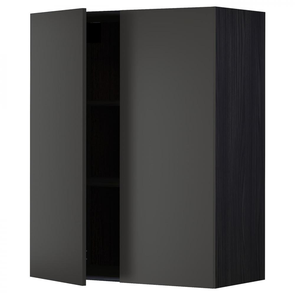 IKEA METOD Навісна шафа з полицями/2 дверцята, чорний/Nickebo матовий антрацит, 80x100 см (494.990.74) - зображення 1