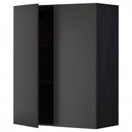 IKEA METOD Навісна шафа з полицями/2 дверцята, чорний/Nickebo матовий антрацит, 80x100 см (494.990.74)