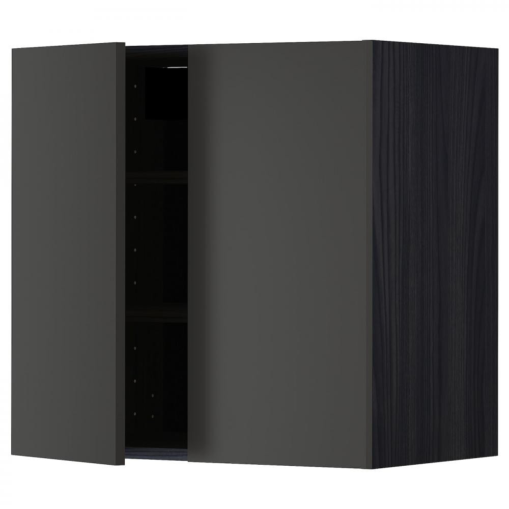 IKEA METOD Навісна шафа з полицями/2 дверцята, чорний/Nickebo матовий антрацит, 60x60 см (394.987.15) - зображення 1